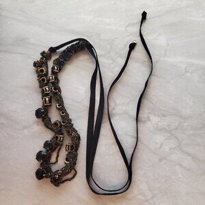 ✨ J.Crew Black Rhinestones Crystals Chain Ribbon Twist Tie Necklace ✨
